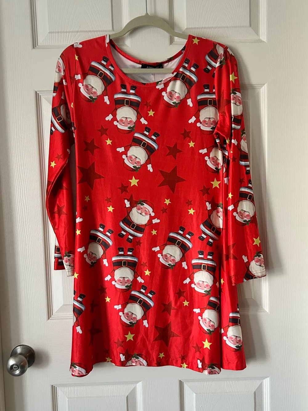 Red Santa Print Holiday Christmas Tunic Long Sleeve - Women's Size M - Picture 2 of 7